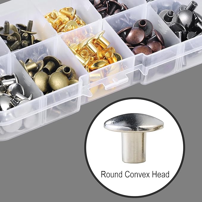 YORANYO 100Sets Chicago Screws Leather Rivets Assorted Screw Rivets Metal Studs for Clothing Chicago Binding Screws Spike and Studs for Decorate Repair Shoes Belts Bags Purse Dog Collars (10MM Head)