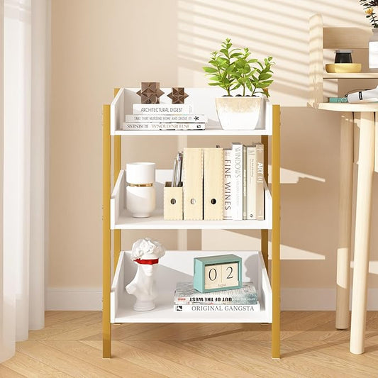 VECELO Bookshelf,Small Bookcase,3-Tier White Open Storage Shelf Organizer,Wood Industrial Shelving Unit for Living Room Classroom Office Dormitory Bedroom Dinning Room Apartments