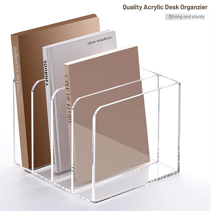 YUXUN Acrylic Magazine Holder,Clear Desk Organizer File Sorter for Notebook,Paper,Envelope,Magazine, Book Storage-Office/Home/Classroom Organization(4 Compartments,B5)