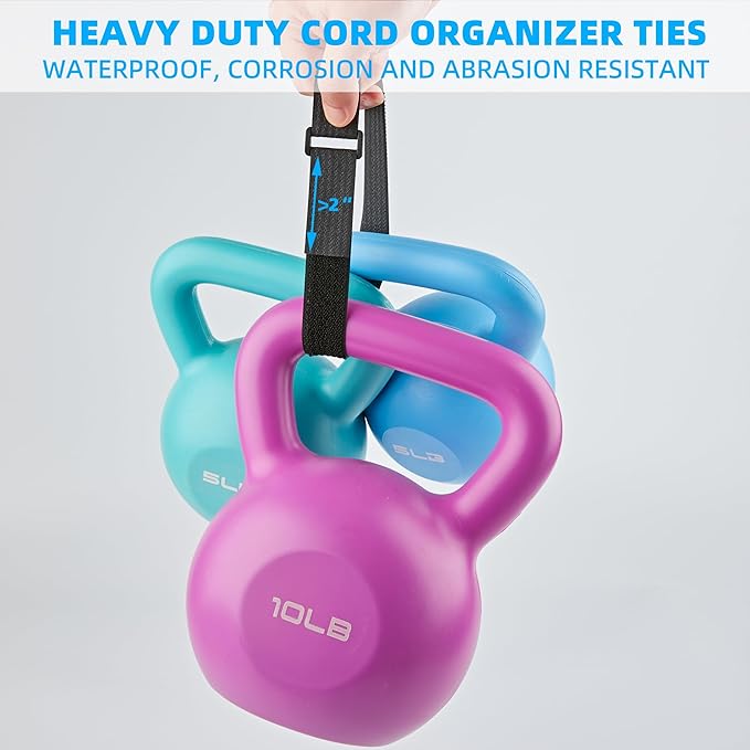 1" x 18Yard Reusable Cable Straps with 50 Plastic Buckles - Adjustable Cut-to-Length Nylon Hook and Loop roll for Organizing and Storage