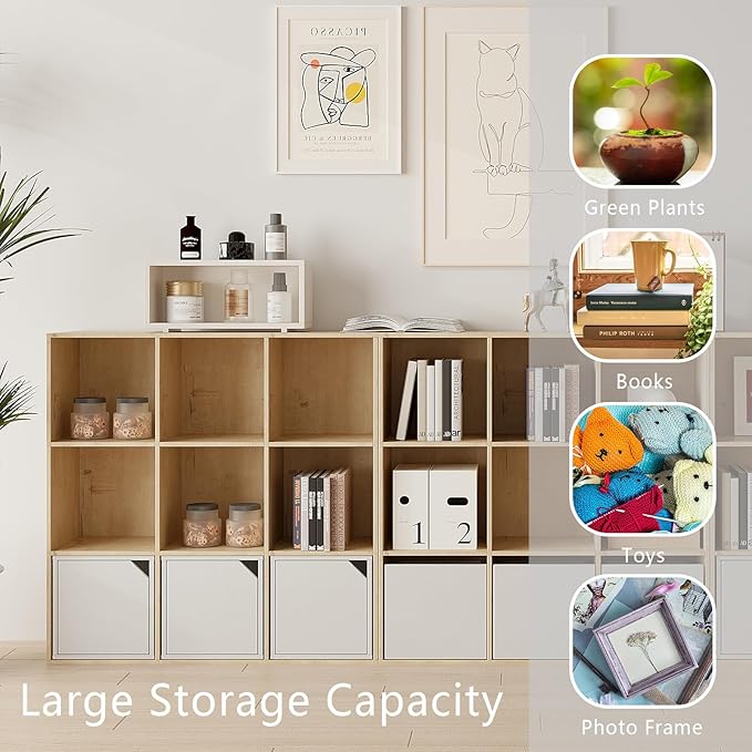 Wooden 9-Cube Storage Organizer with Closed Back Panel, 11in Cube Shelf Opening, Bookshelf, Display Shelf,Closet Cabinet for Home and Office,White Oak