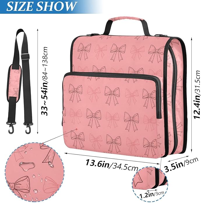 Zipper Binder Bag 3 Ring File Folder Portfolio Organizer Zippered Binder Bags with Strap Fits Laptop Women Men