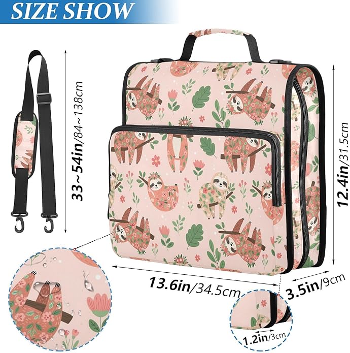 Zipper Binder Bag 3 Ring File Folder Portfolio Organizer Zippered Binder Bags with Strap Fits Laptop Women Men