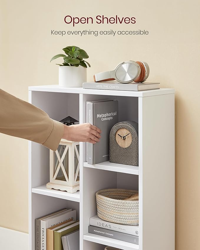 VASAGLE Set of 2 Bookcases, Bookshelves, 5 Compartments, Freestanding Shelves and Cube Organizers, Display Shelves for Small Spaces, for Living Room, Bedroom, and Home Office, Cloud White ULBC25WT-2