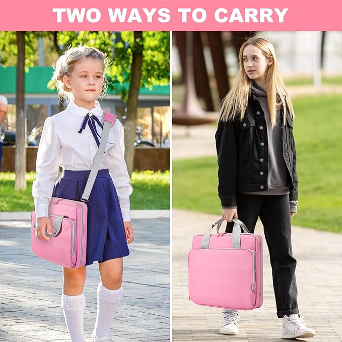 zipper binder with shoulder strap,3 Ring 2 inch Binder with Zipper, office binder organizer,500 Sheet Capacity (PINK)