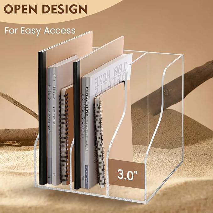 Werhoo A4 Thickened Acrylic Desk Organizer with 3 Vertical Compartments, Scratch-Resistant Pads