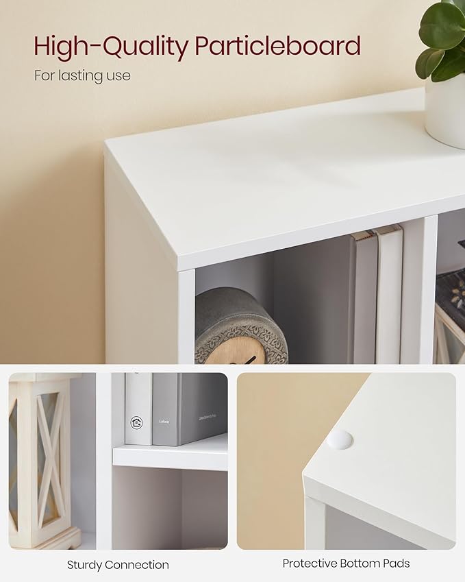 VASAGLE Set of 2 Bookcases, Bookshelves, 5 Compartments, Freestanding Shelves and Cube Organizers, Display Shelves for Small Spaces, for Living Room, Bedroom, and Home Office, Cloud White ULBC25WT-2