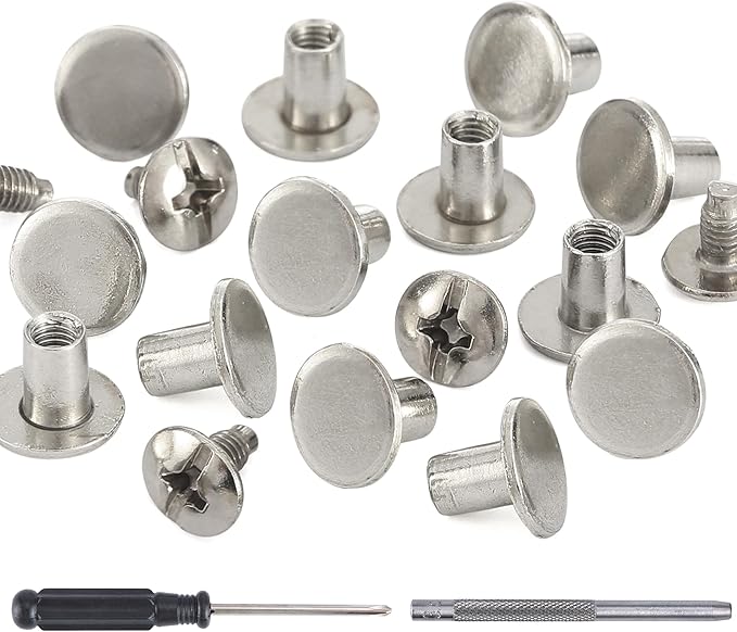 YORANYO 150 Sets 8MM Chicago Screws Leather Rivets for Fabric Chicago Binding Screws Buttons Metal Studs Rivets for Decorate and Repair Belts Bags Shoes Purse Dog Collar Leather Craft (Silver)