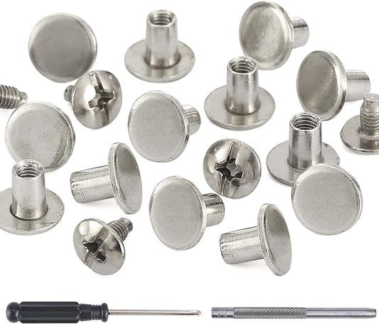 YORANYO 150 Sets 8MM Chicago Screws Leather Rivets for Fabric Chicago Binding Screws Buttons Metal Studs Rivets for Decorate and Repair Belts Bags Shoes Purse Dog Collar Leather Craft (Silver)