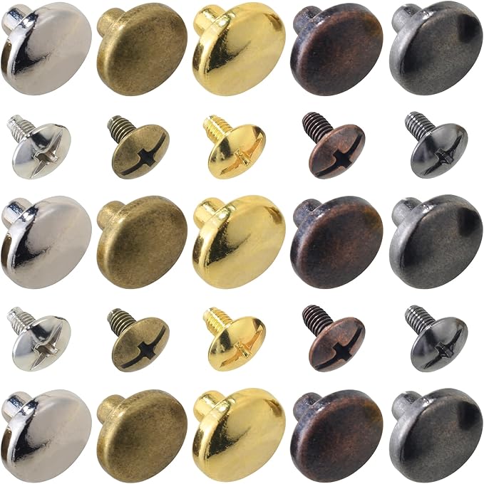 YORANYO 50Sets Chicago Screws Leather Rivets Assorted Screw Rivets Metal Studs for Clothing Chicago Binding Screws Spike and Studs for Decorate Repair Shoes Belts Bags Purse Dog Collars (Mixed in Box)