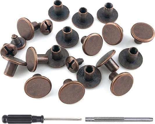 YORANYO 150 Sets 8MM Chicago Screws Leather Rivets for Fabric Chicago Binding Screws Buttons Metal Studs Rivets for Decorate and Repair Belts Bags Shoes Purse Dog Collar Leather Craft (Copper)