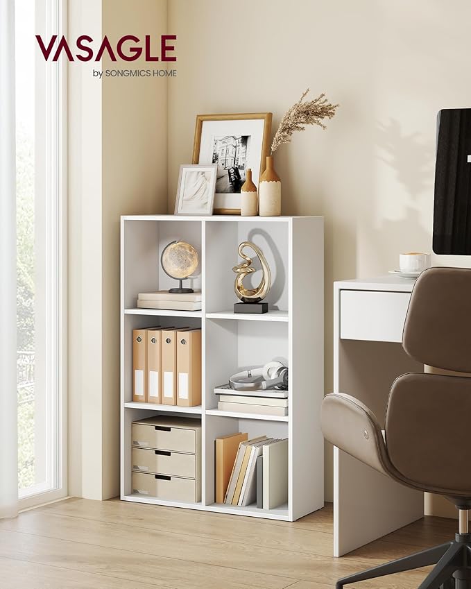 VASAGLE Custos Collection - Bookshelf, Bookcase, Cube Shelf with 6 Compartments, 9.4 x 25.8 x 38.6 Inches, Storage Shelf, for Living Room, Home Office, Dining Room, Cloud White ULBC423W01
