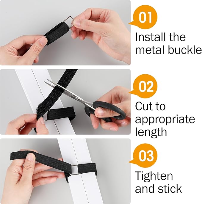 0.65" x82ft Hook and Loop Straps with 40 Metal Buckles, Adjustable Fastening Cinch Straps, Cut to Length Cable Straps, Reusable Nylon Straps 0.65 Inch Wide for Organizer or Storage, Black