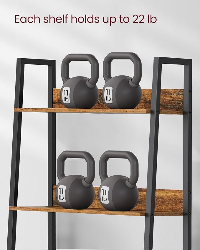 VASAGLE Bookshelf, 5-Tier Narrow Book Shelf, 11.8 x 23.6 x 66.9 Inches, Ladder Shelf for Home Office, Living Room, Bedroom, Kitchen, Rustic Brown and Ink Black ULLS067B01