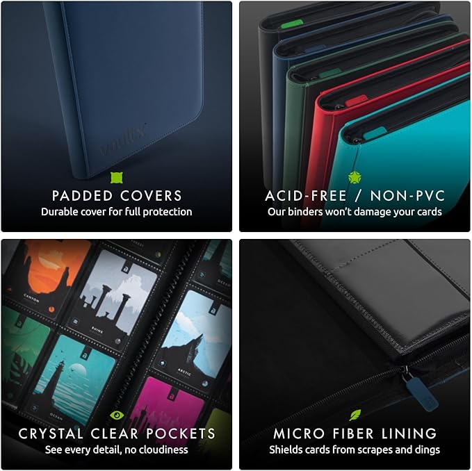Vault X 9 Pocket Trading Card Zip Binder, 360 Cards, Premium Exo-Tec Album Material, 20 Side-Loading Pages, Folder for Collectible Games, Sports, TCG (Blue)