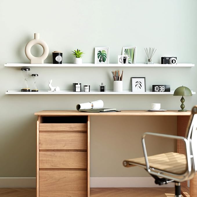 White Floating Shelves for Wall Decor, Long Wall Mounted Storage Shelf for Bedroom, Living Room, Bathroom, Kitchen, Nursery, Display Picture Ledge Shelf with Lip Set of 2-71 Inches, White