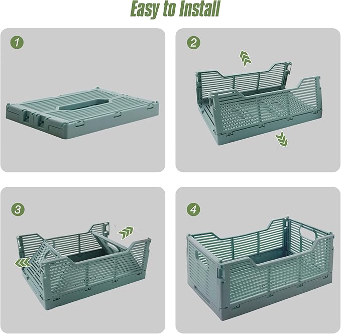 2-Pack Foldable Crates, Plastic Storage Baskets Crate for Organizing, Collapsible Storage Crates for Home Kitchen Classroom Office Bedroom Bathroom (8.66''x5.91''x3.54'', Gray)