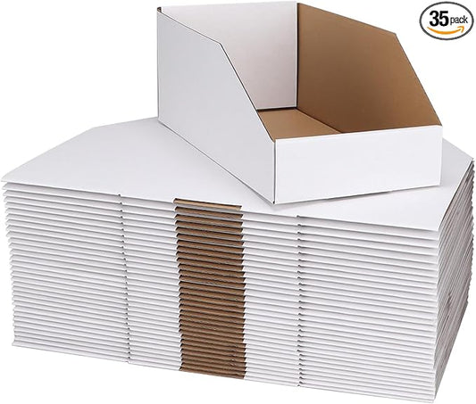 ZBEIVAN Cardboard Storage Bins Boxes 35 Packs 12x6x4.5 Inches, Easy Assembly Pantry Organizer Bins for Shelf, White