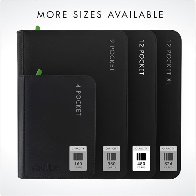 Vault X 12 Pocket Trading Card Zip Binder, 480 cards, Premium Exo-Tec Album Material, 20 Side-Loading Pages, Folder for Collectible Card Games, Sports, TCG (Black)