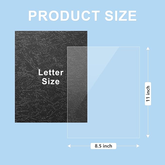 100 Pack Binding Covers and Backs Set, 8.5x11 Inches, Including 50 Pcs 5 Mil Clear PVC Binding Covers, 50 Pcs 12 Mil Black Paper Leather Textured Binding Covers, Letter Size
