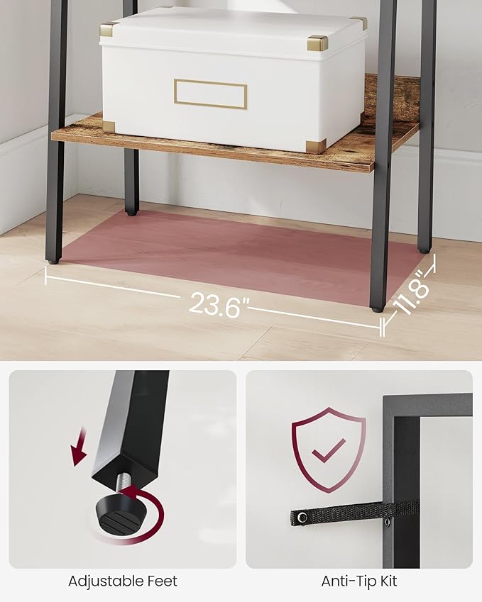 VASAGLE Bookshelf, 5-Tier Narrow Book Shelf, 11.8 x 23.6 x 66.9 Inches, Ladder Shelf for Home Office, Living Room, Bedroom, Kitchen, Rustic Brown and Ink Black ULLS067B01