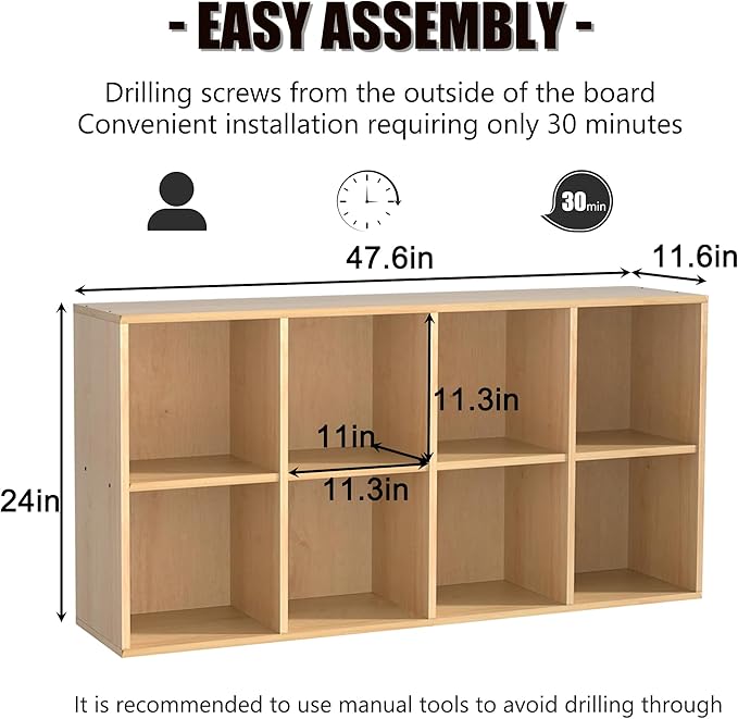 Wooden 8 Cube Storage Organizer with Closed Back Panel,White Cube Shelf Cubby Storage Organizer with Compartments for Living,Bookshelf,Storage Organizers Easy to Install (Oak, 8 Cube)