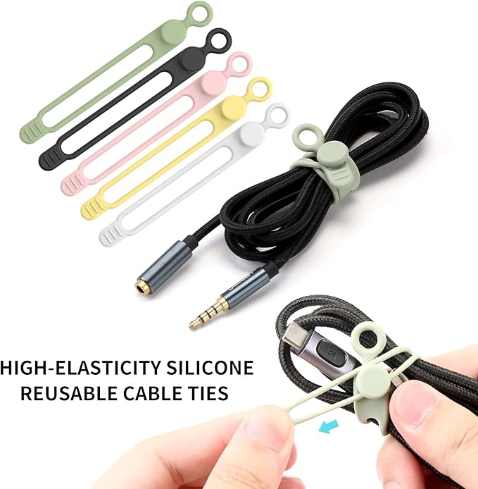 [25Park]UMUST Silicone Cable Ties,Reusable Cable Management Organizer,Cable Straps,Cord Ties,Multipurpose Elastic Cord Organizer for Bundling and Fastening Cable Cords Wires(Multi -colored)