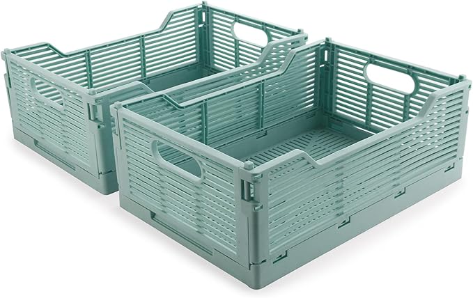 2-Pack Foldable Crates, Plastic Storage Baskets Crate for Organizing, Collapsible Storage Crates for Home Kitchen Classroom Office Bedroom Bathroom (12''x8.07''x4.92'', Blue)