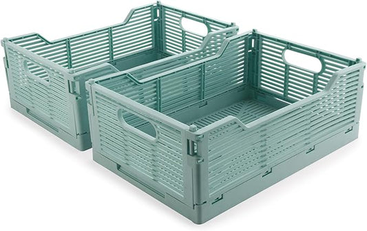 2-Pack Foldable Crates, Plastic Storage Baskets Crate for Organizing, Collapsible Storage Crates for Home Kitchen Classroom Office Bedroom Bathroom (12''x8.07''x4.92'', Blue)