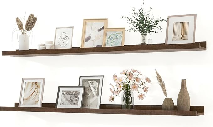 White Floating Shelves for Wall Decor, Long Wall Mounted Storage Shelf for Bedroom, Living Room, Bathroom, Kitchen, Nursery, Display Picture Ledge Shelf with Lip Set of 2-48 Inches, Walnut