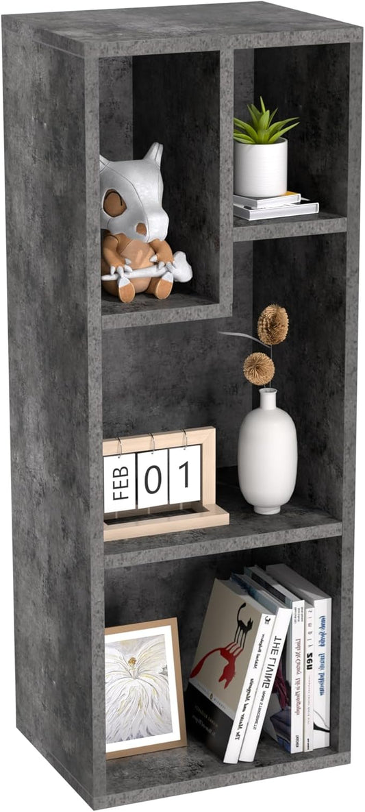 VECELO 3-Tier Small Bookcase, 4 Cube Bookshelf with Height Difference Shelves for Most Books, Modern Floor Standing Unit, Each Shelf Hold Up to 66 LBS for Living Room Bedroom, Grey