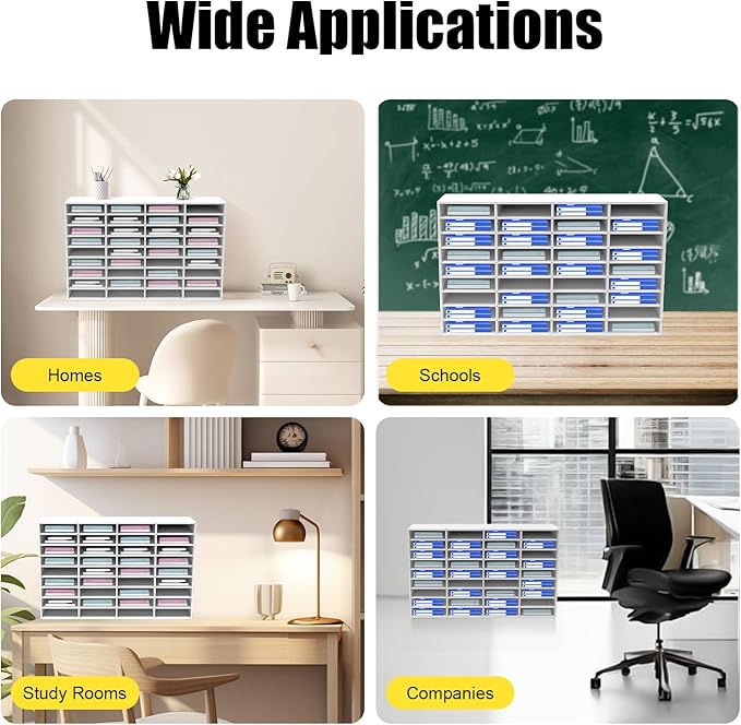 36 Slots Literature Organizer, Desktop Paper & Mail File Sorter for Classroom/Office/Home, PVC File Storage Cabinet with Adjustable Compartments, Multi-Purpose Mail Center (White-36 Compartments)