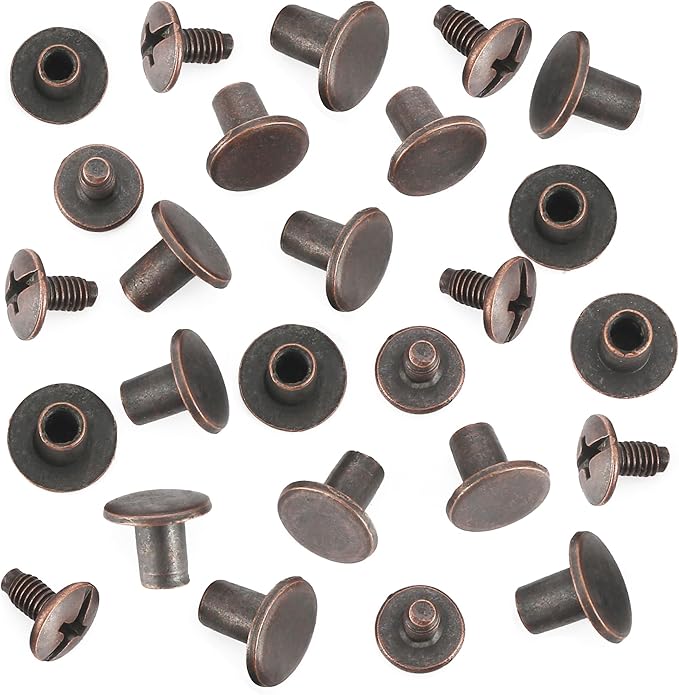 YORANYO 150 Sets 8MM Chicago Screws Leather Rivets for Fabric Chicago Binding Screws Buttons Metal Studs Rivets for Decorate and Repair Belts Bags Shoes Purse Dog Collar Leather Craft (Copper)
