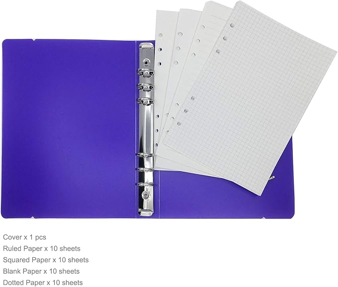 Zelten Colorful PP Cover Ring Binder File Folder for Loose Leaf Sheet Protectors with Notebook Refill/Personal Organizer(A7 6 Holes Mini Set, White)