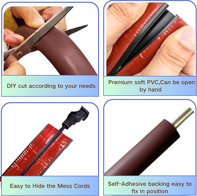 10ft Self Adhesive Floor Cord Cover,Cable Cavity:0.61" (W) x 0.32" (H),Heavy Duty Soft PVC Cable Protector and Extension Cord Hider,Cord Management System to Hide Wires on Floor,Black