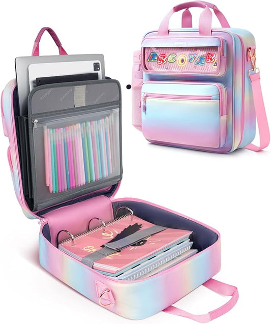 Zipper Binder 3 Ring with Ita Window, 3 Inch Binder with Zipper D-Ring Fits 14 in Laptop, 3-in-1 Shoulder/Backpack/Handle 600 Sheets Capacity for School & Office – Pink Blue