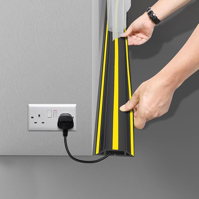 10 ft Cord Covers for Wires on Floor, Heavy Duty PVC Duct Floor Cord Cover, Floor Cable Cover Easy to Unroll Prevent Trip Hazard for Home Office or Outdoor Settings (2pcs)