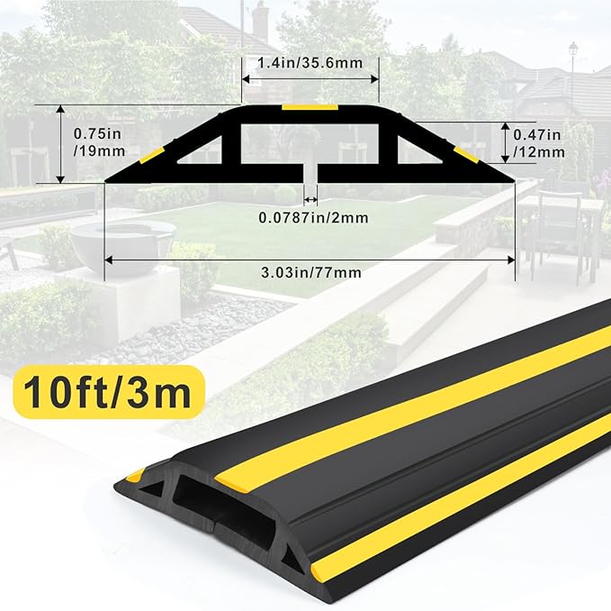 10 ft Floor Cable Cover Protector, Heavy Duty PVC Duct Easy to Unroll, Prevent Trip Hazard for Home Office or Outdoor Settings