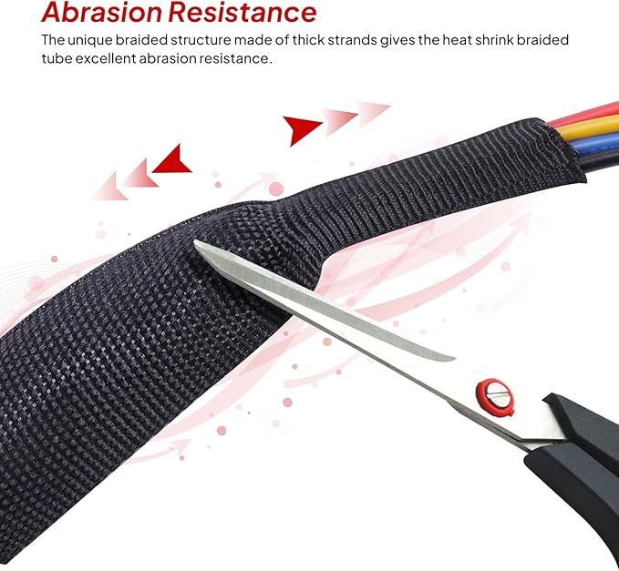1" - 18 feet Braided Cable Management Sleeve 2 in 1 Heat Shrink Fabric Tube Wrap Organizer Cover Cable/Wire/Harness/Hose Sleeving