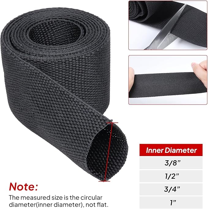 1" - 18 feet Braided Cable Management Sleeve 2 in 1 Heat Shrink Fabric Tube Wrap Organizer Cover Cable/Wire/Harness/Hose Sleeving