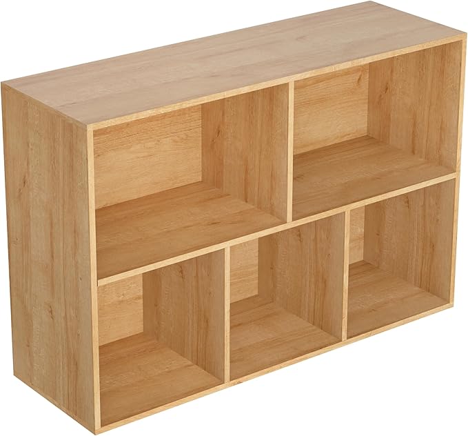 Wooden 5 Cube Storage Organizer with Closed Back Panel,White Cube Shelf Cubby Storage Organizer with Compartments for Living,Bookshelf,Storage Organizers Easy to Install (Oak, 5 Cube)