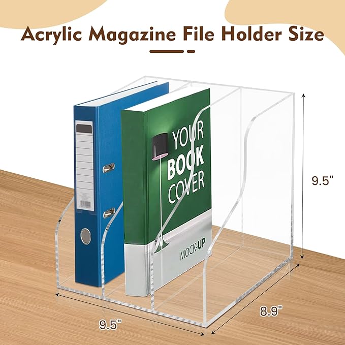 Werhoo A4 Thickened Acrylic Desk Organizer with 3 Vertical Compartments, Scratch-Resistant Pads