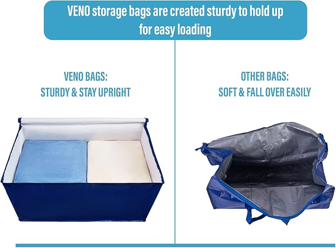 VENO 4 Pack Moving Bags and Large Christmas Decoration Storage Bins with lids. Alternative to Moving Boxes, Packing Supplies for College. Heavy Duty Totes (Blue, 4 Pack)