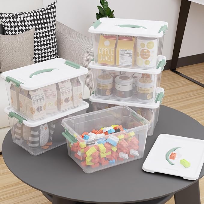 14 Qt Latching Storage Box, Multipurpose Stackable Storage Container Tote for Home or Office Organization, Clear (8 Pack)