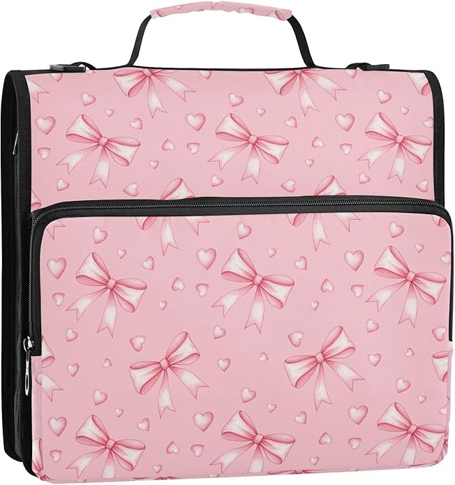 Zipper Binder Bag 3 Ring File Folder Portfolio Organizer Zippered Binder Bags with Strap Fits Laptop Women Men