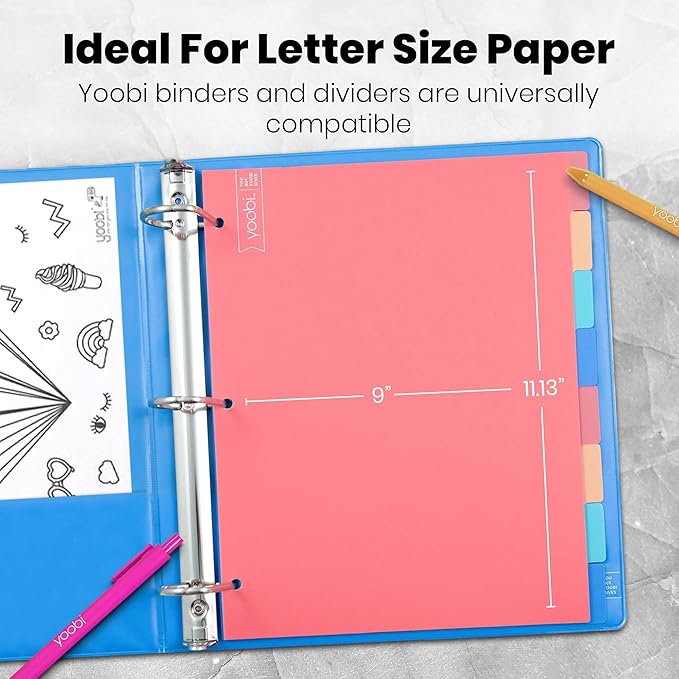 Yoobi 2 Inch Binder and 8 Tab Dividers Set, 4 Pack of 3 Ring Binders with Plastic Cover, 2 Pockets and D Rings, 4 Pack of Binder Organizer Tabs with Blank Sticky Labels, Office or School Supplies