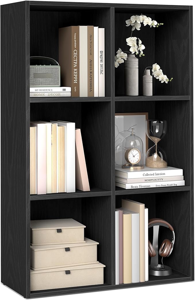 VASAGLE Custos Collection - Bookshelf, Bookcase, Cube Shelf with 6 Compartments, 9.4 x 25.8 x 38.6 Inches, Storage Shelf, for Living Room, Home Office, Dining Room, Ebony Black ULBC423B01