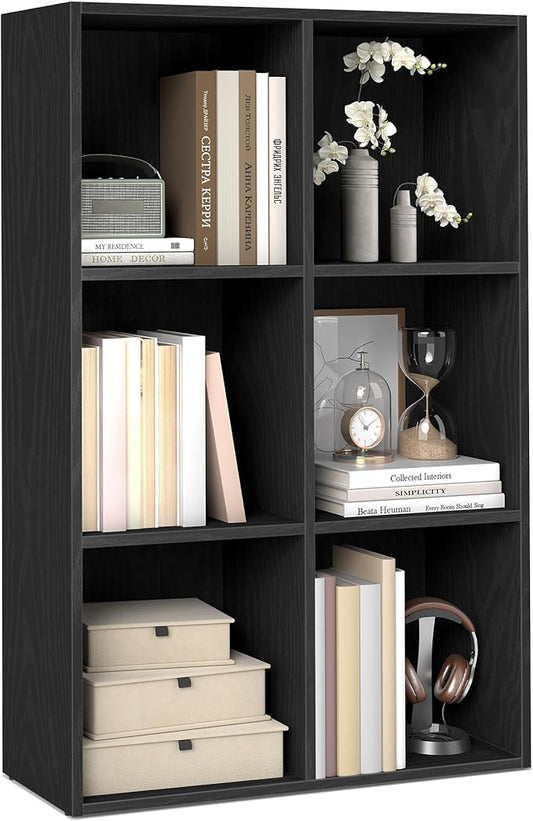 VASAGLE Custos Collection - Bookshelf, Bookcase, Cube Shelf with 6 Compartments, 9.4 x 25.8 x 38.6 Inches, Storage Shelf, for Living Room, Home Office, Dining Room, Ebony Black ULBC423B01