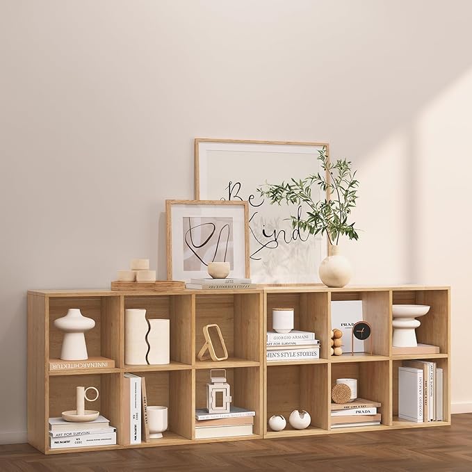 Wooden 6 Cube Storage Organizer with Closed Back Panel,White Cube Shelf Cubby Storage Organizer with Compartments for Living,Bookshelf,Storage Organizers Easy to Install (Oak, 6 Cube)