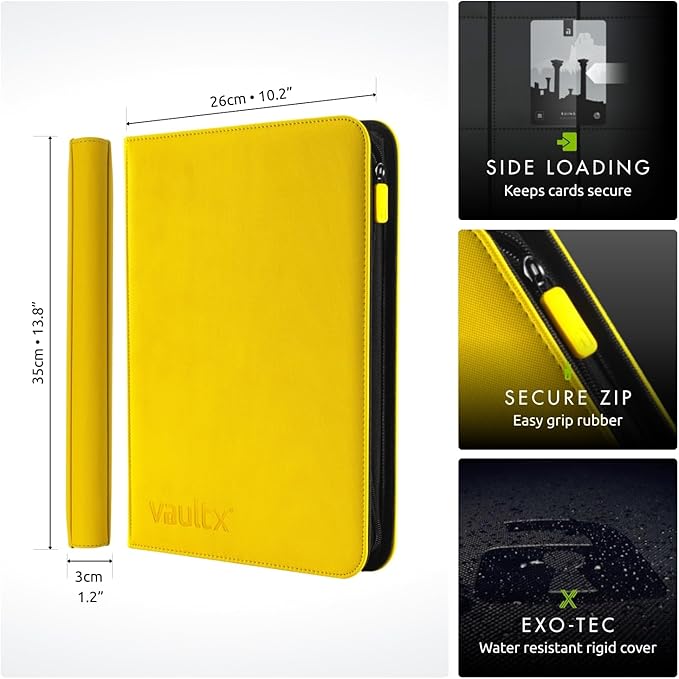Vault X 9 Pocket Trading Card Zip Binder, 360 Cards, Premium Exo-Tec Album Material, 20 Side-Loading Pages, Folder for Collectible Games, Sports, TCG (Yellow)
